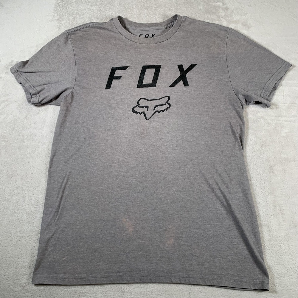 Fox Shirt Mens Large Gray Short Sleeve Tee T-Shirt Moto BMX‎ Graphic Logo Casual